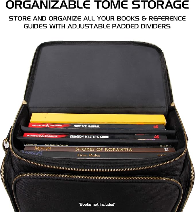 ENHANCE Tabletop DnD Bag - RPG Adventurer's Dungeons and Dragons Accessories Bag with Miniatures Storage, Mat Holder, DnD Dice & Token Pockets, Fits 4-8 Books, DM's Guide, Player's Handbook (Black)