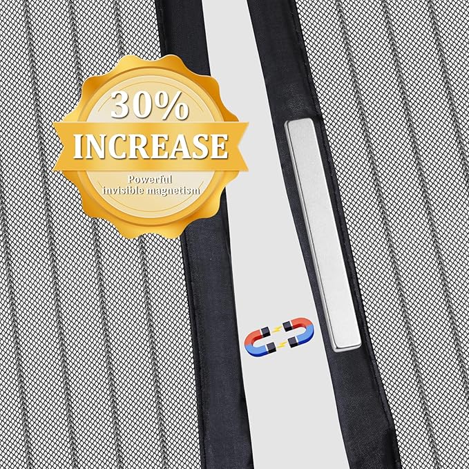 Magnetic Screen Door - Self Sealing, Heavy Duty, Hands Free Mesh Partition Keeps Bugs Out Let Breeze in- Pet and Kid Friendly - Keep Open Feature (Black, Fit Door Size 39 x 82 Inch)